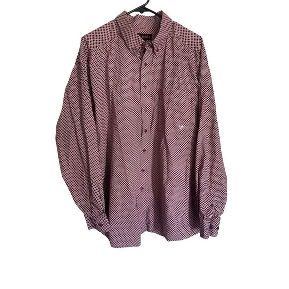 Ariat Mens Maroon White Geometric Print Long Sleeve Button Down Shirt Size 2XL - Picture 1 of 16